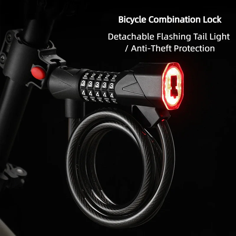 

Портативный велосипедный замок с задним фонарем, противоугонный велосипедный кодовый замок с задним фонарем, устойчивый к атмосферным воздействиям кодовый замок для шоссейного велосипеда MTB