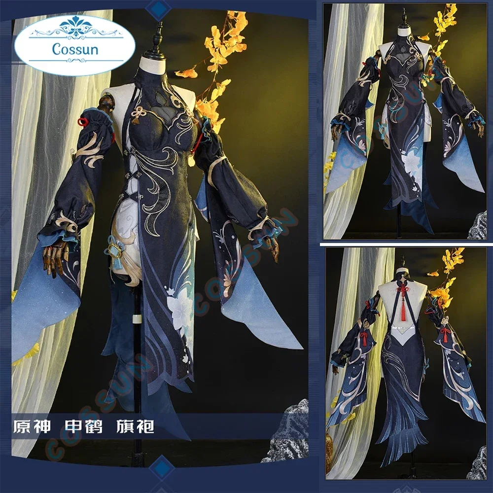 Genshin Impact Shenhe Frostflower Dew Cosplay Kostüm Kleid Ohrringe Liyue Lantern Rite Neue Haut Halloween Party für Frauen