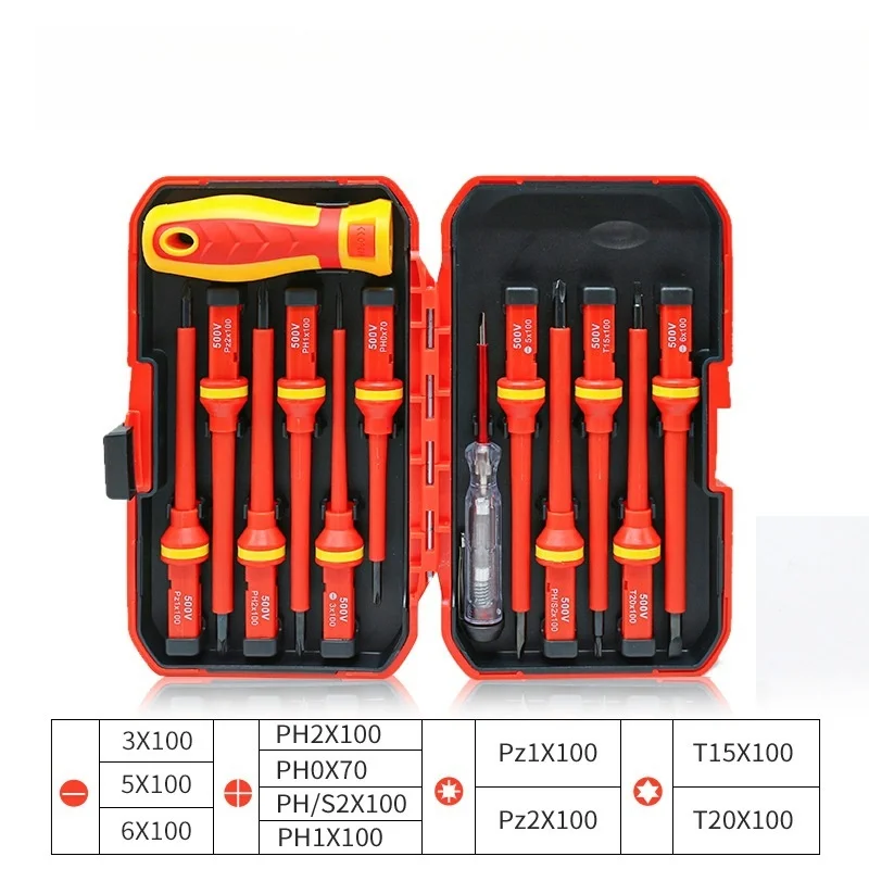 13 Piece Insulated Screwdriver Set with High Voltage Resistance - Cross Shaped Electricians' Tools
