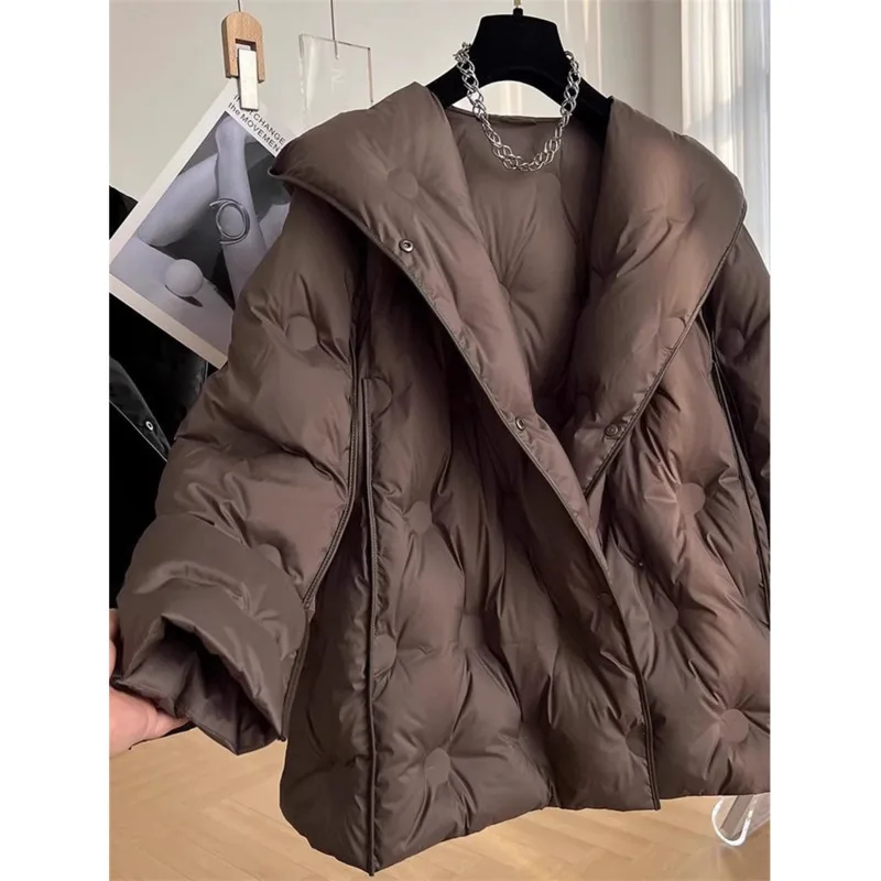 2024 Winter New Korean White Duck Down Women Jacket Thicken Puffer Coat Loose-fit Parka Hooded Cotton-padded Jacket Outerwer