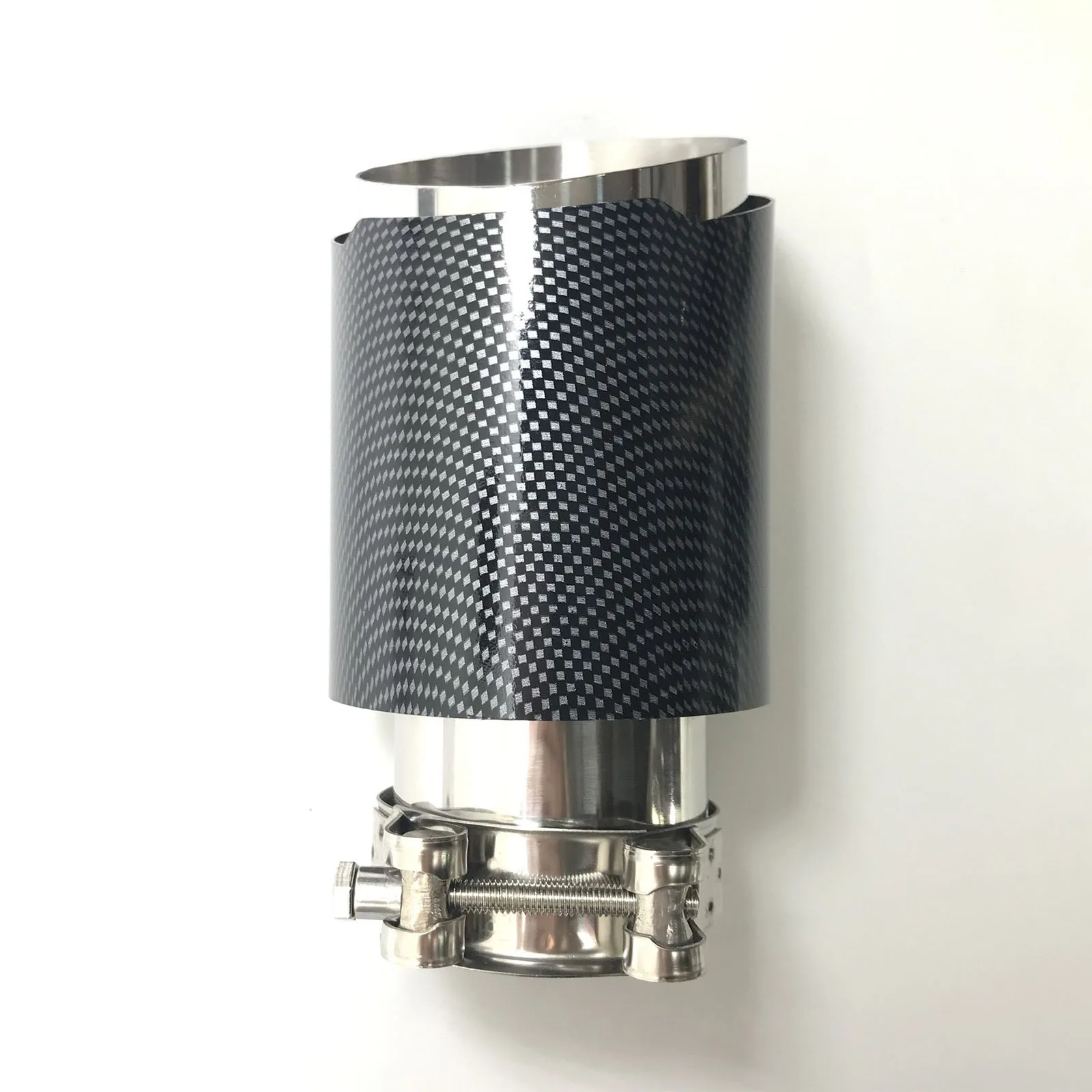 

1PCS Single 63mm inlet Car Exhaust Tip Silver Stainless Steel Pipe Glossy Carbon Fiber Exhaust System Muffler Tailpipe