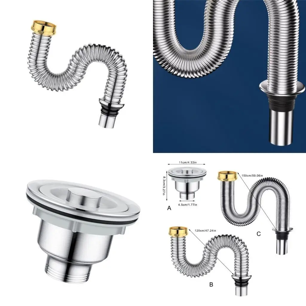 

652F Not Odor Kitchen Sink Drainages System with High Flows Efficiency Strong Sink Drain Pipe Accessory for Household Use