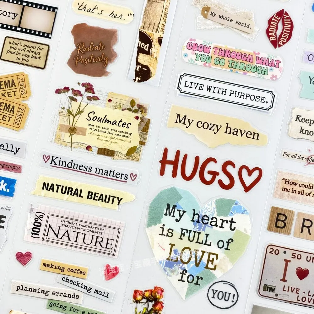 Stamp Memo Quote PET Tape Sample, Wubaowenchuang Die-Cut Sticker for Journal Scrapbooking DIY Craft