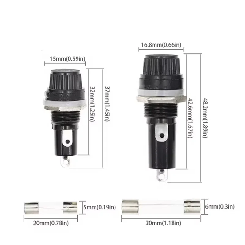 5PCS 5*20mm 6*30mm Glass Fuse Holders 5x20 6x30 Insurance Tube Socket Fuse Holder for insurance Panel Mount Fuse Holder