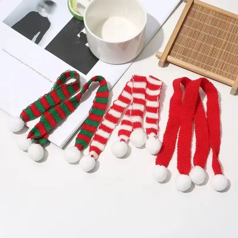 Acrylic Fibers Mini Scarf Ornament Toy Red And White Stripes Knit Scarf Doll Decoration Mini DIY Craft Mini Knitting Scarf