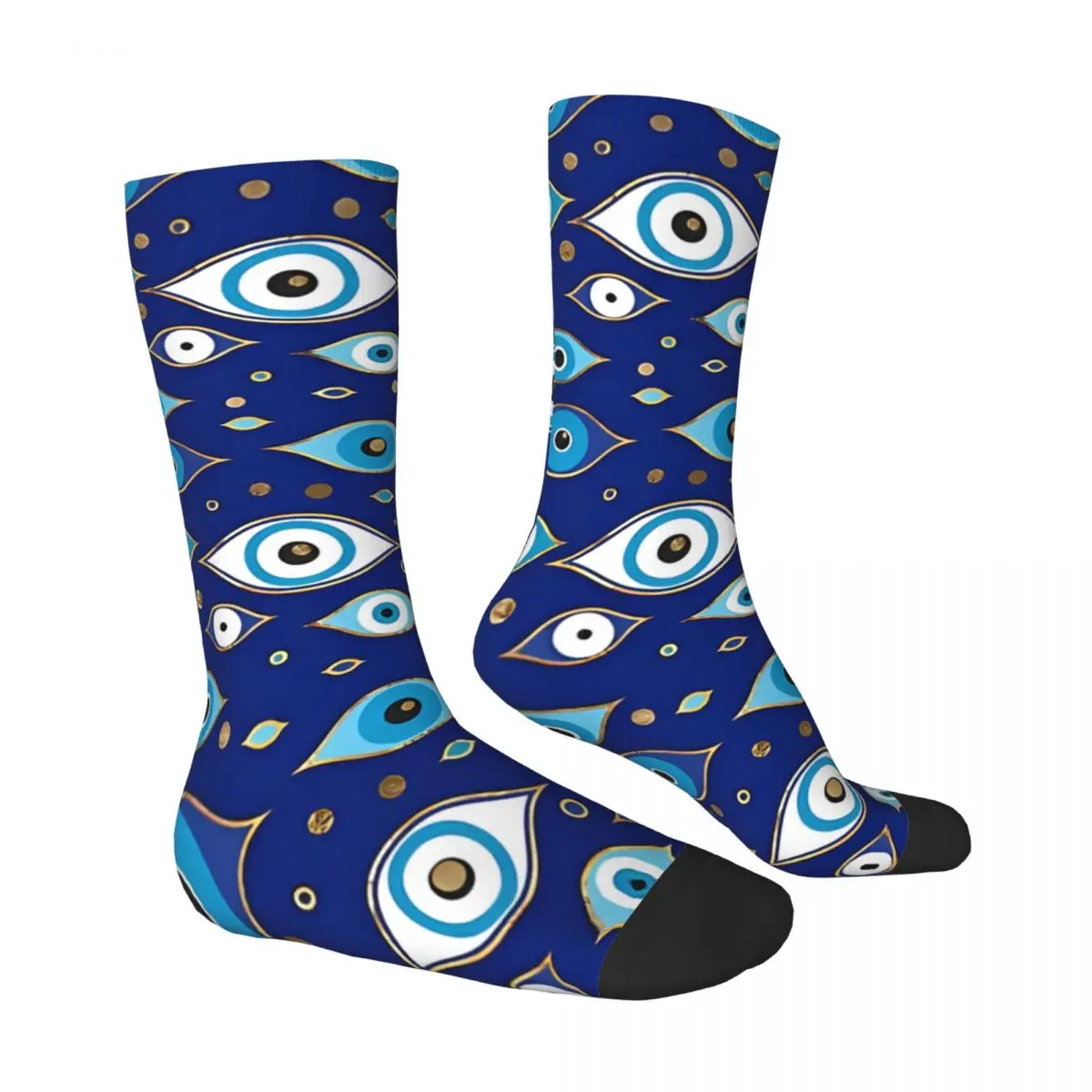 Dark Blue With Golden Accents Nazar Evil Eye Socks Male Mens Women Winter Stockings Hip Hop