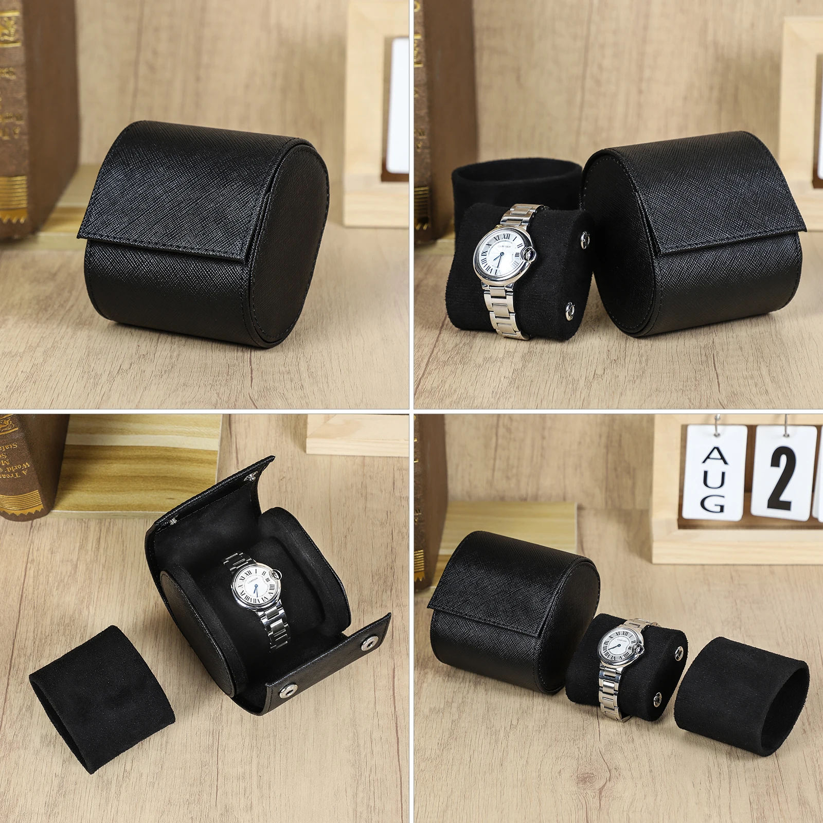 Genuine Leather Single Watch Roll Travel Case Portable Watch Storage Organizer Wristwatches Organizer Box