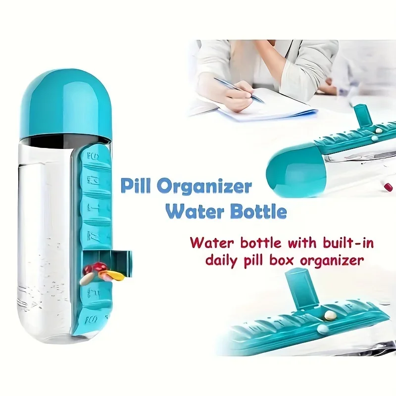 Multi Functional 2-in-1 Water Cup Medicine Box, 7-day Medicine Box, Outdoor Portable Water Bottle Medicine Box Cup
