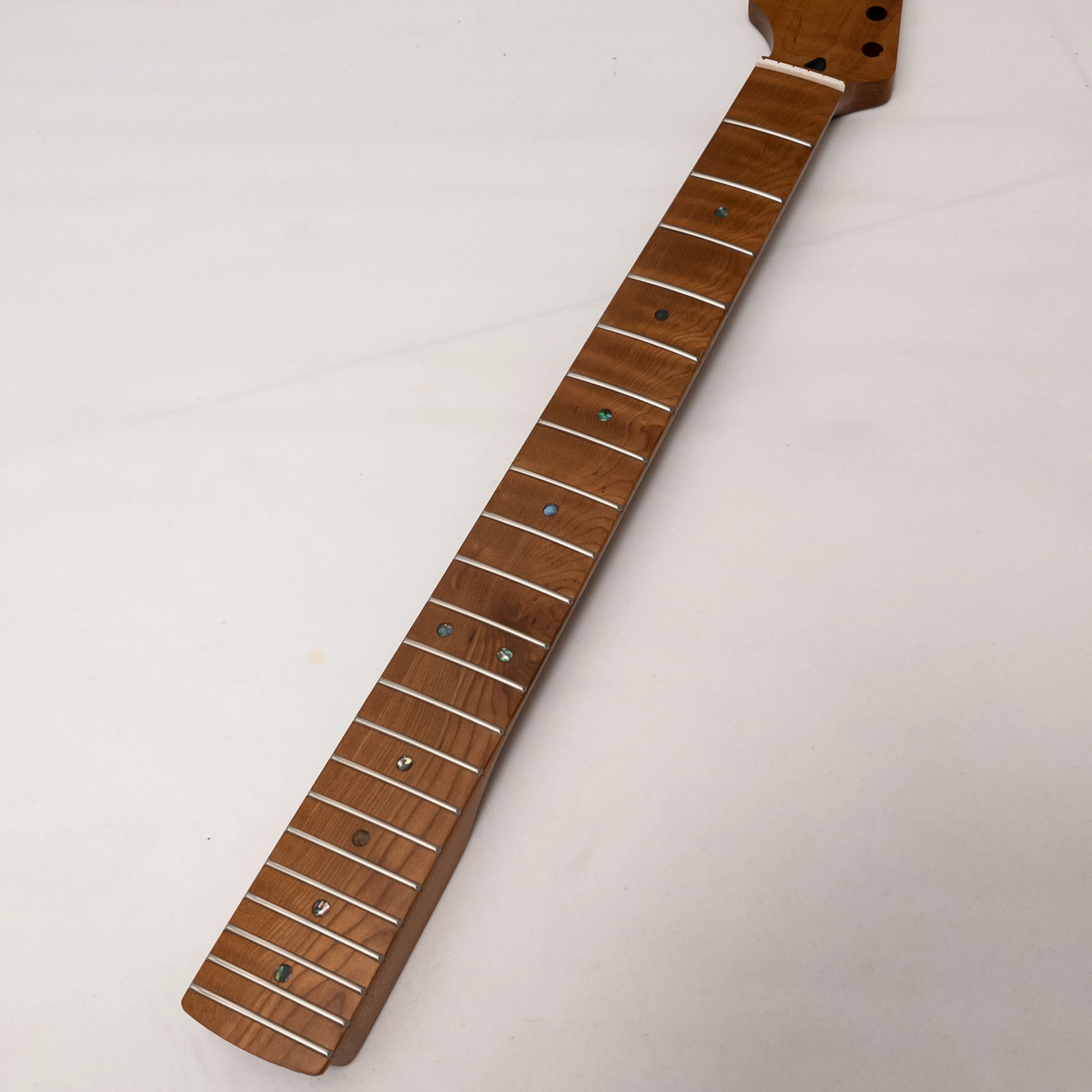 

Left Handed Electric Guitar Neck Roasted Maple Tiger Flame Maple Fingerboard 25.5" Scale 22 Frets Modern C 9.5 Radius