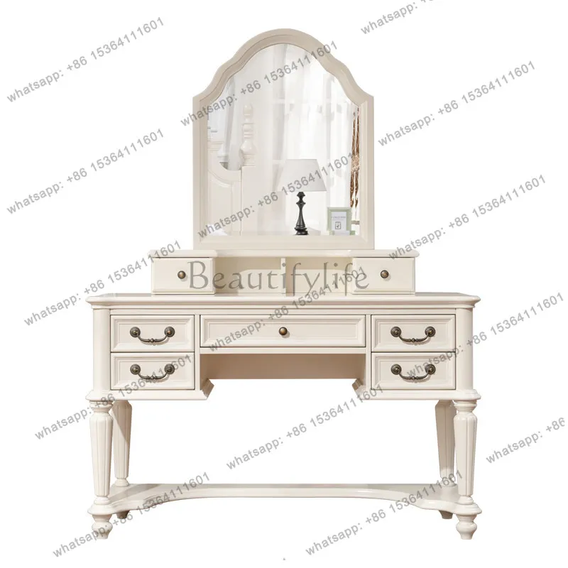 American dresser all solid wood multi-functional European retro white makeup table