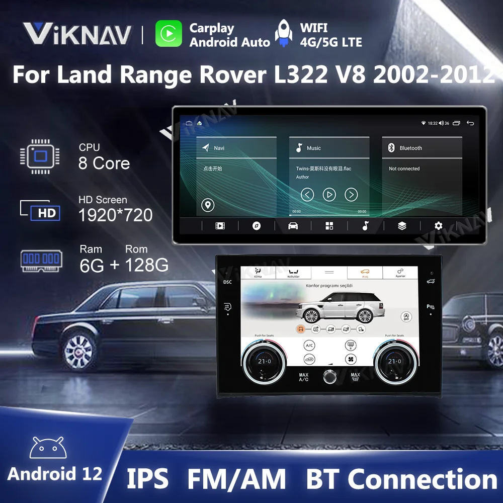 

12,3 дюймовый Android 11 автомобильное стерео радио обновление для Land Range Rover L322 V8 2002-2012 GPS-навигация с панелью переменного тока и климатическим контролем