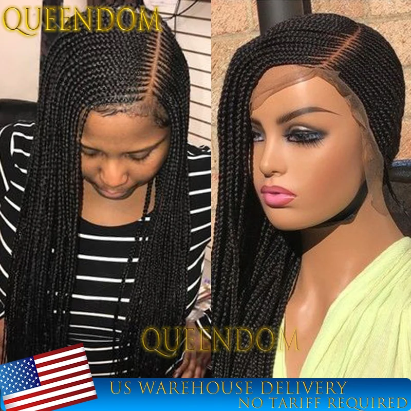 

360 Full Lace Synthetic Braid Wig 36 Inch Side Part Braided Cornrow Plait Wig for Black Women Knotless Distressed Box Braids Wig