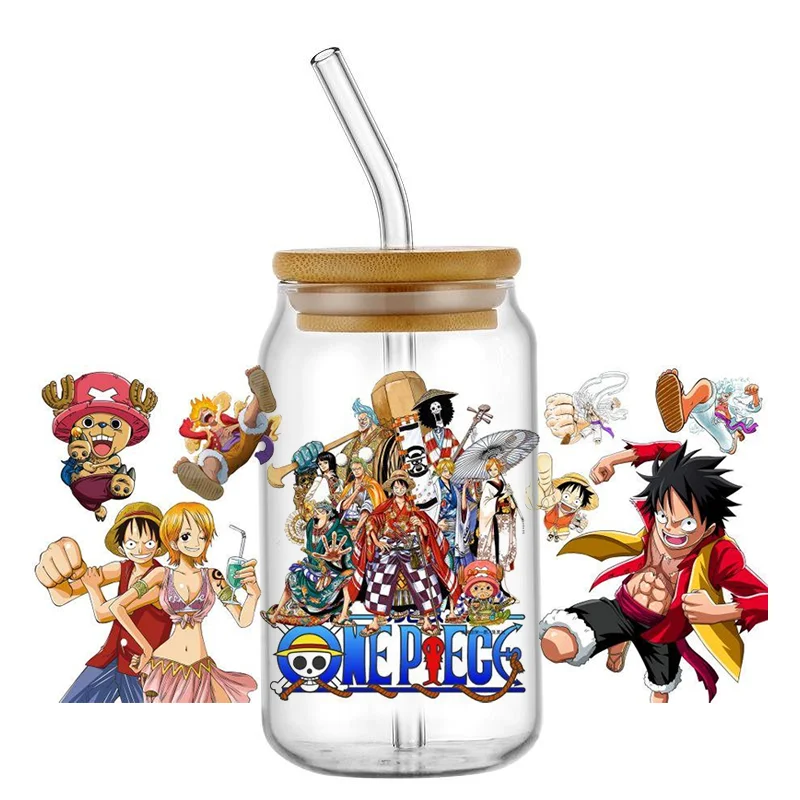 Miniso New Japanese Cartoon ONE PIECE Luffy UV DTF Transfer Sticker Waterproof Transfers Decals For 16oz Glass Cup Wrap Stickers