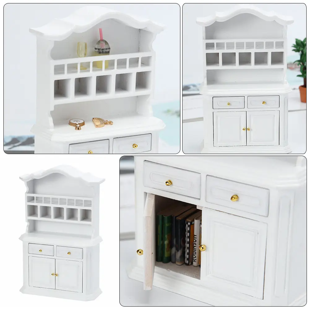 

1 шт. Миниатюрный книжный шкаф 1:12, деревянное украшение для миниатюрного дома, компактный изысканный мини-стеллаж для декора кукольного домика