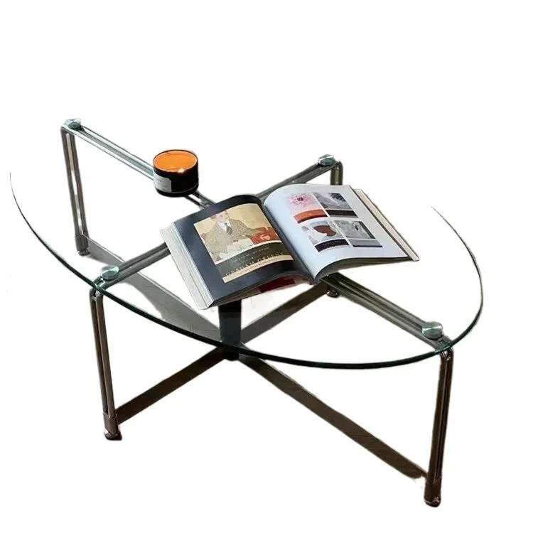 

Glass coffee table Tempered oval coffee table Bauhaus small apartment tea Stainless steel living room