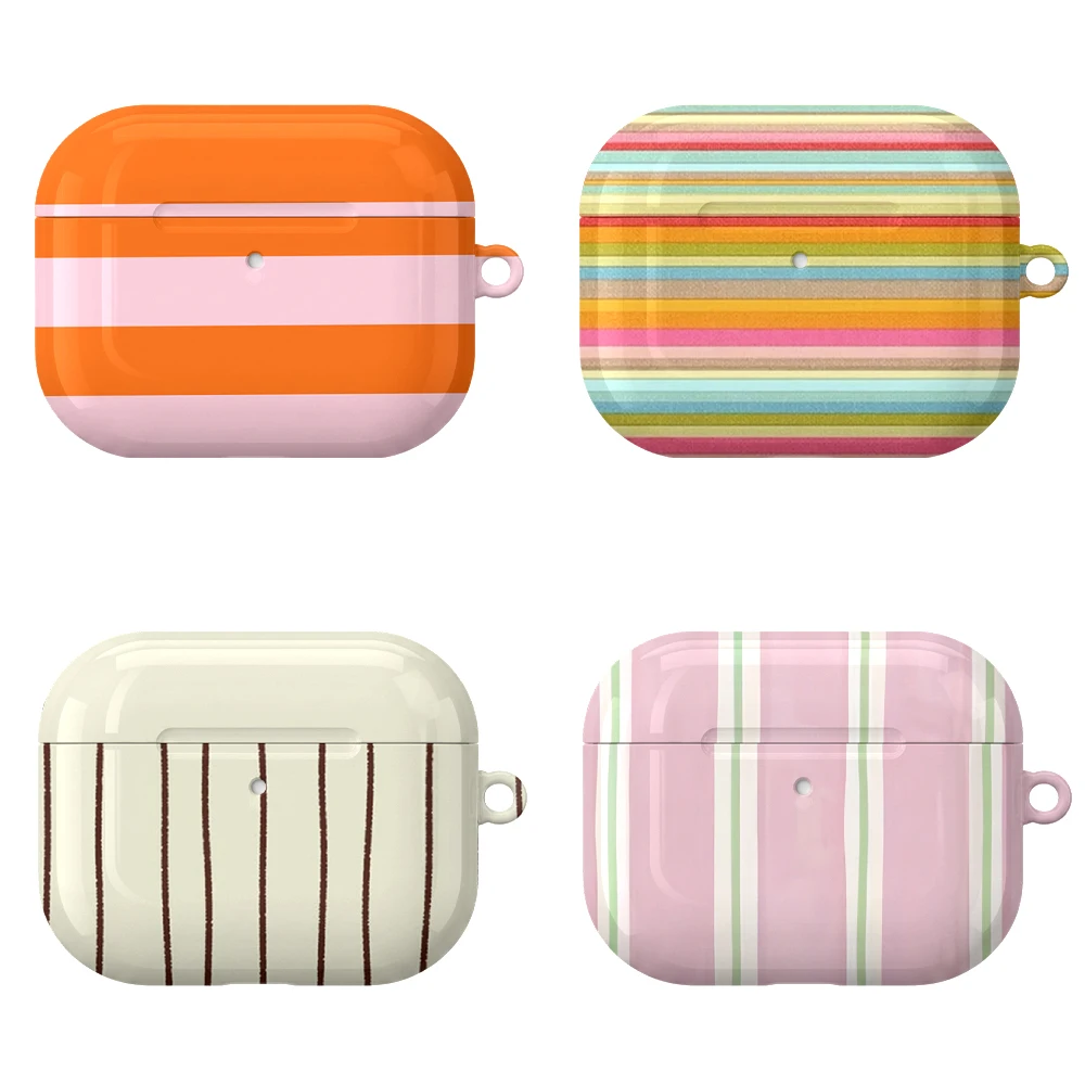 Cute Aesthetic Striped Case Suitable for AirPods4 Pro3 Pro Hard Glossy Protective Case,Holiday Gifts for Friends Family