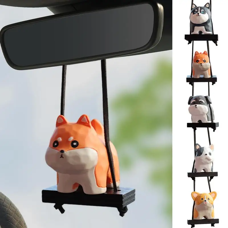 Cute Swing Dog Bulldog Resin Animal Model Auto Rear View Mirror Hanging Ornaments Pendant Decoration Car Interior Accessories