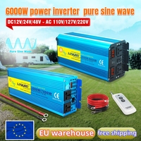 Power Inverter 3000W/6000W DC 12V/24V Remote Control Inversor For Fridge 220V 230V 50Hz/60Hz LED Display Pure Sine Wave Inverter