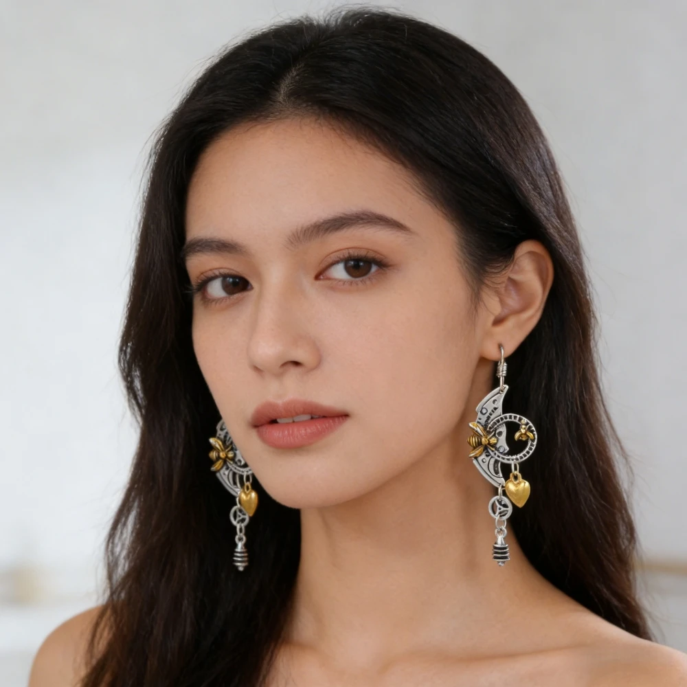 Mechanical gear pendant earrings bee roulette pointer vintage creative hot sale earring jewelry wholesale