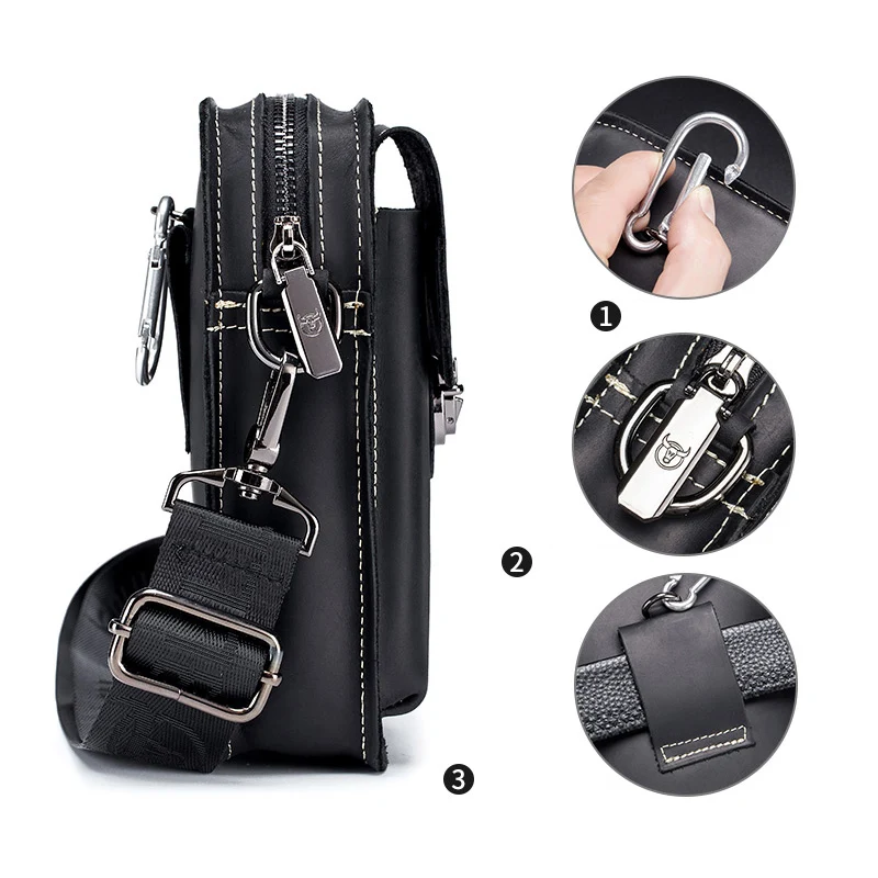 2023 Retro Genuine Leather Men’s Fanny Bag Mobile Phone Bag Fanny Bag Men’s Casual Shoulder Bag Suitable for 7 Inch Mobile Phone