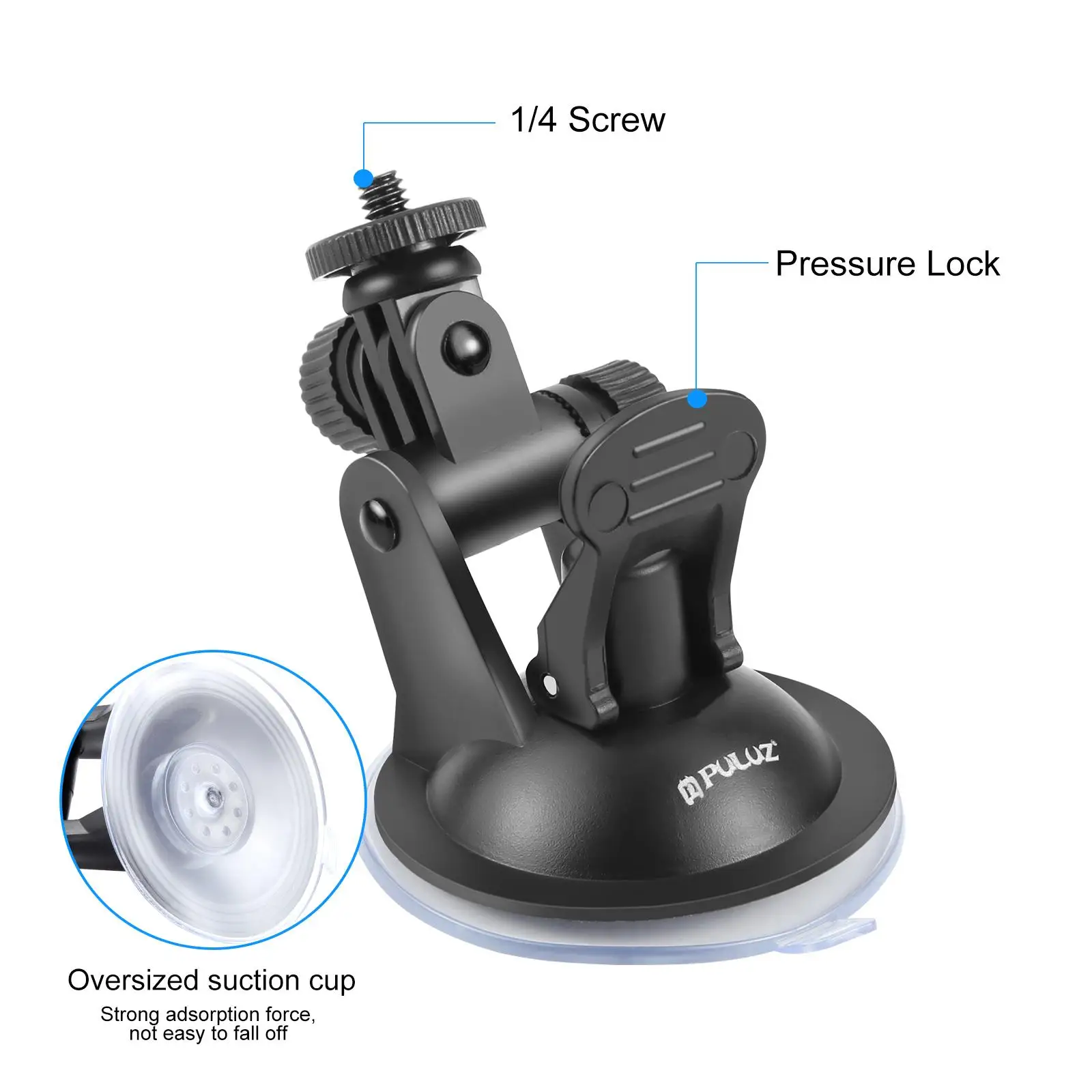 PULUZ Car Suction Cup Mount with Screw & Tripod Mount Adapter & Storage Bag for Insta360, DJI and Other Action Cameras
