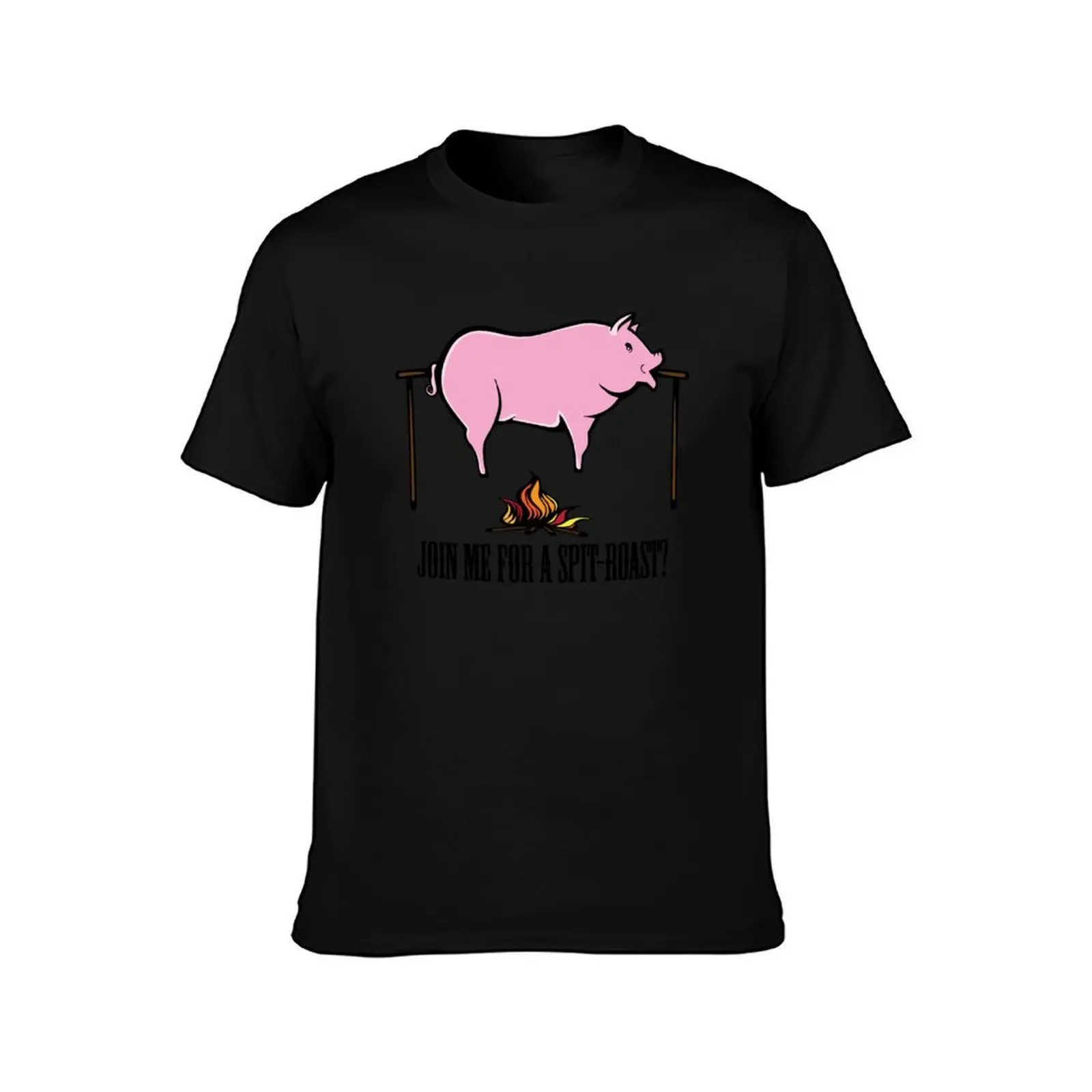 A Spit-roast T-Shirt, Summer Casual Cotton Tee, Oversized Streetwear Tops, Vintage Graphic Print, Loose Fit Short Sleeve