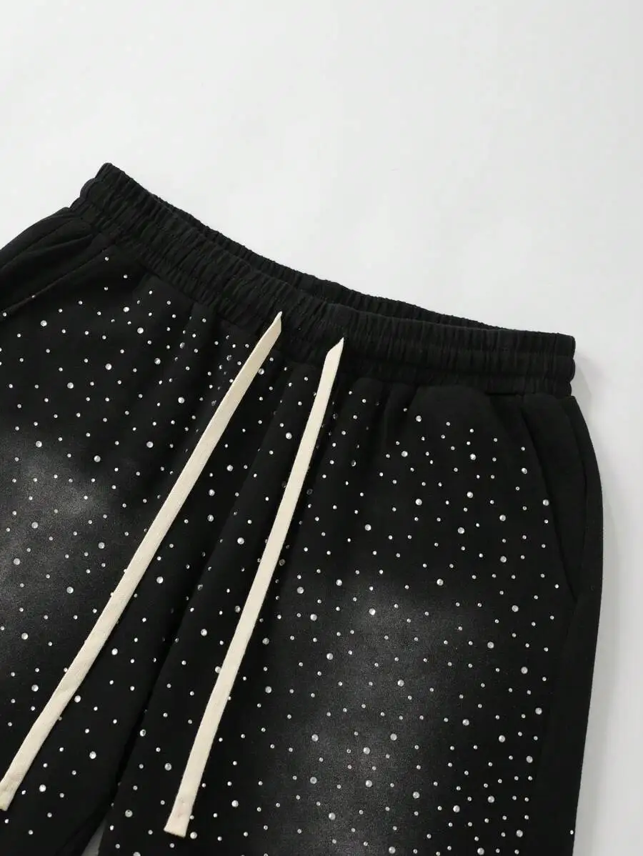 ROMWE MEN Street Life Spring/Summer Casual Men'S Drawstring Waist Sparkling Diamond Print Shorts