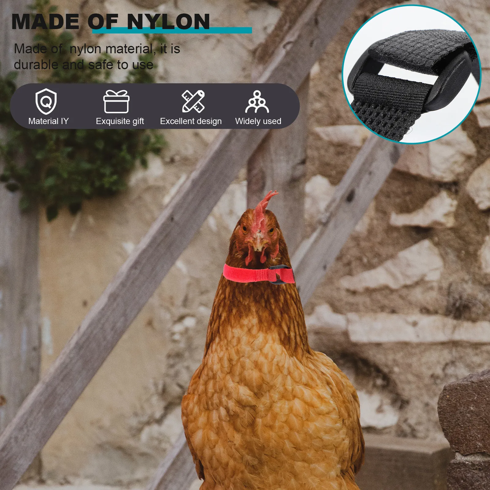 4Pcs Crowing Proof Rooster Collars Nylon Adjustable Noise Free Poultry Neckbands for Home Farm Supply Nylon Rooster Collar