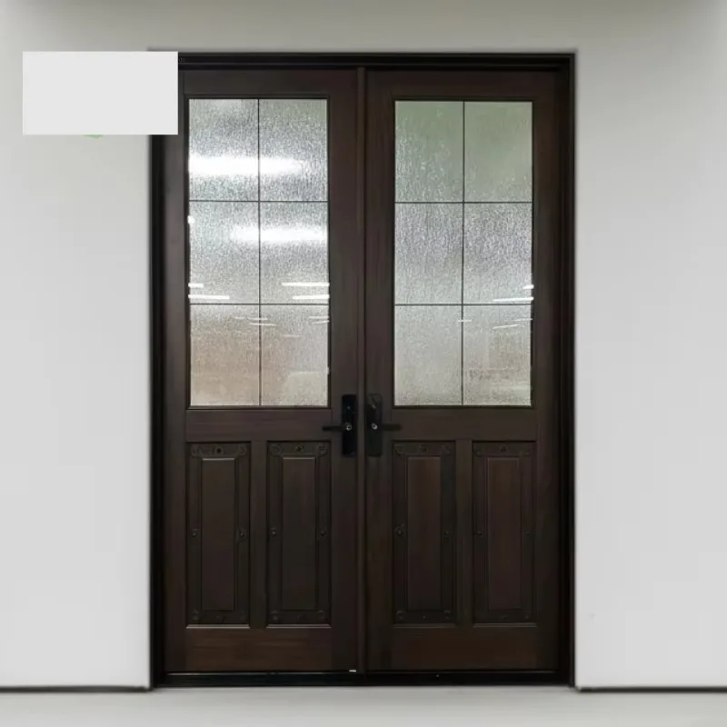 Customizable Silk Door Drape for French Solid Wood Double Entry Door, Multiple Timber: Oak Walnut Ash Alder Mahogany