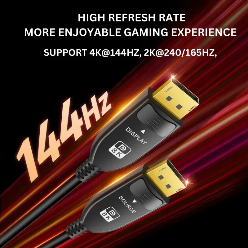 AOC DisplayPort 1.4 8K@60Hz 4K@144Hz HDR 32Gbps Optical Fiber Cable Active DP Cable for Computer Laptop TV High Speed Data Cable
