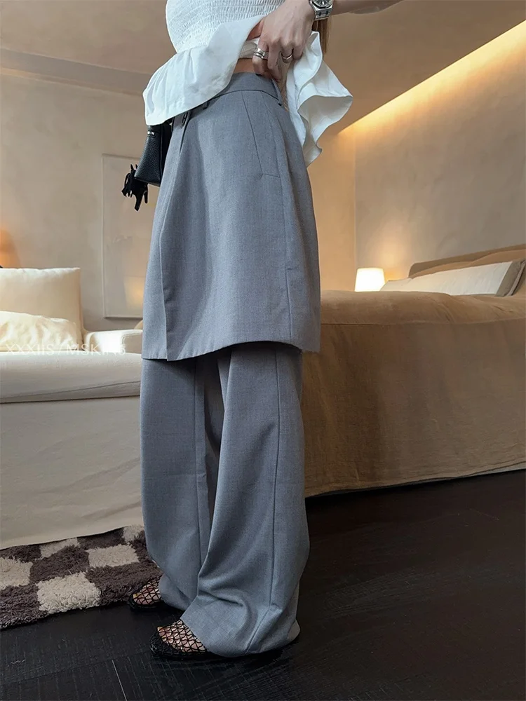 

High Waist Straight Leg Suit Pants Women's Slimming Tall Design Small Size Polyester Viscose Fiber Spring Summer New Arrival