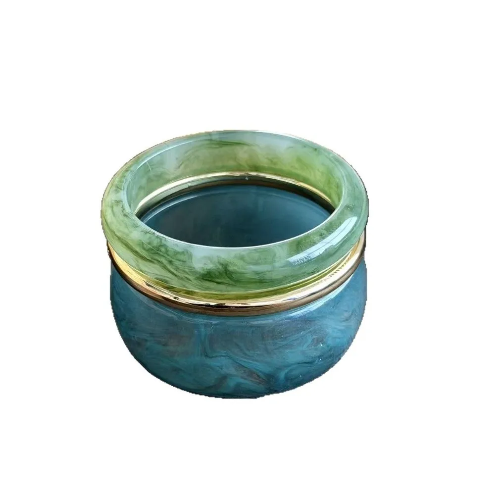 3Pcs Vintage Multi-color Resin Alloy Bangles Set Smudged Wide Design Cuff Bracelet Set Punk Stackable Round Bracelet Women