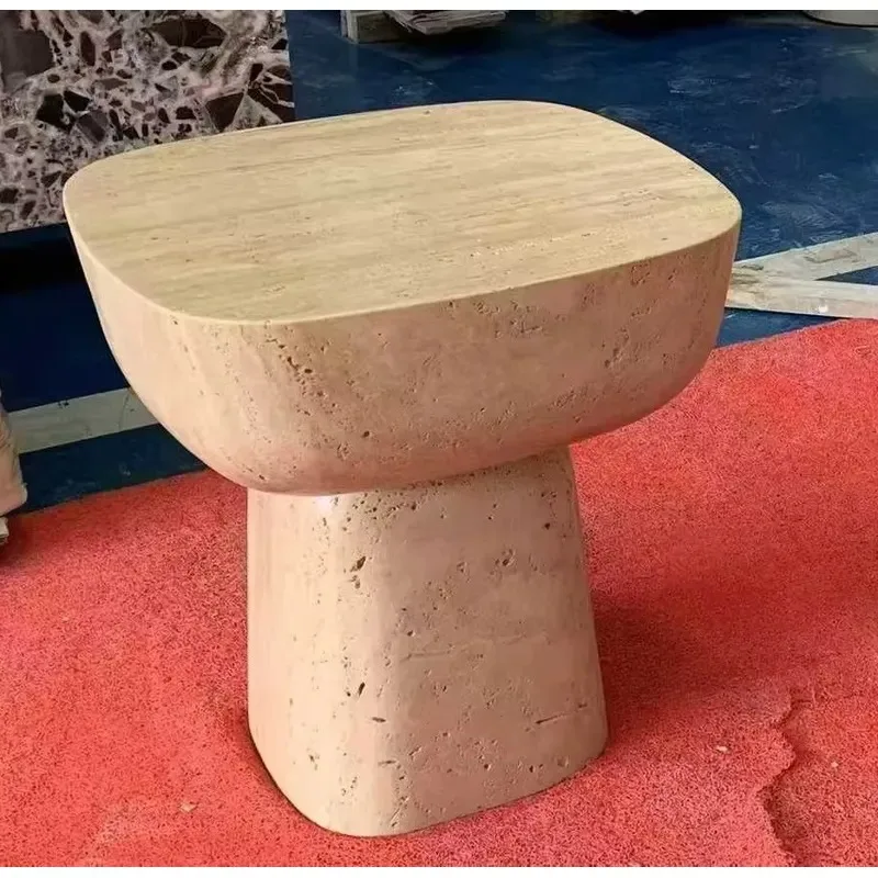 Modern Nordic Limestone Marble Round Square Narrow Bedside Table Side Table for Living Room