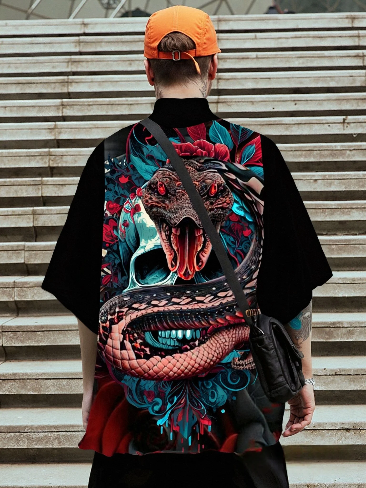 الهيكل العظمي كوبرا نمط ثوب الكيمونو الياباني الأفعى طباعة الموت الله الرجال قميص المرأة عادية Harajuku القوطية وسيم تأثيري عباءة