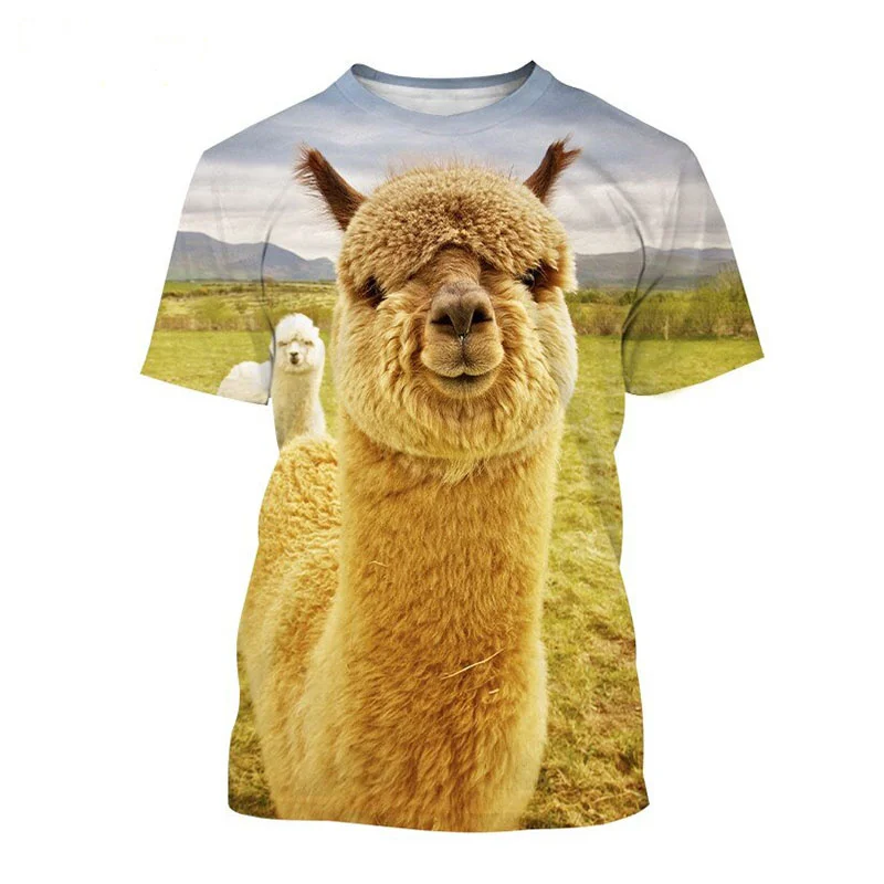 3D Print Cute Alpaca T-shirt Men Kids Animal Pattern Casual Short Sleeve Top Round Neck Summer Street Fashion Comfort Clothing