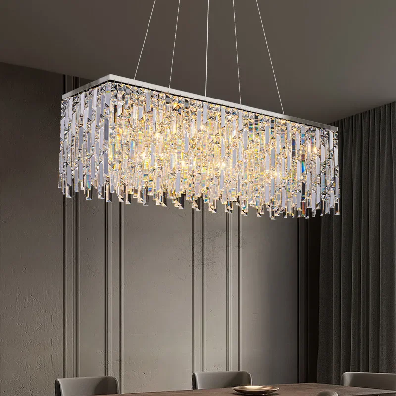 Modern Luxury Crystal Chandelier Living Room Dining Room Rectangle Kitchen Pendant Lamp Bedroom Round Crystal LED Lighting