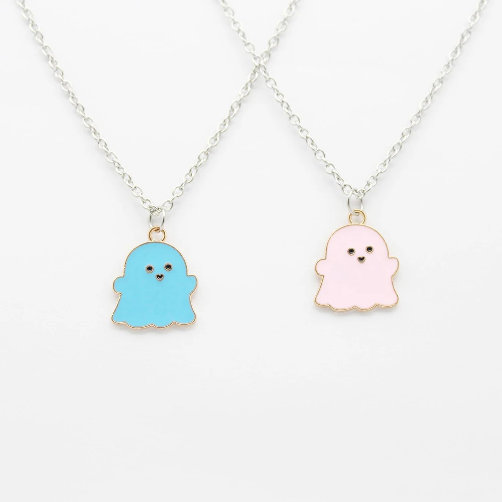 Cute Cartoon Ghost Friendship Couple Pendant Necklaces For Korean Fashion Women Men Best Friend Lovely Female Necklaces Jewelry