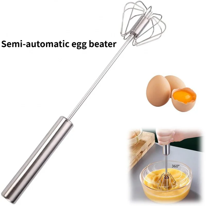 1Pc Hand Push Rotary Stainless Steel Egg Whisk - Versatile Mixer Stirrer for Blending, Whisking, Beating & Stirring in Cooking