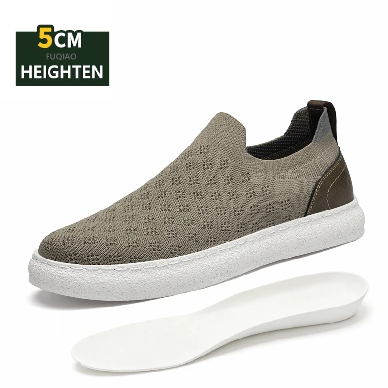 

Men 5cm Invisible Height Increasing Shoes Summer Breathable Mesh+Leather Casual Elevator Sneakers Comfort Non Slip Sport Loafers