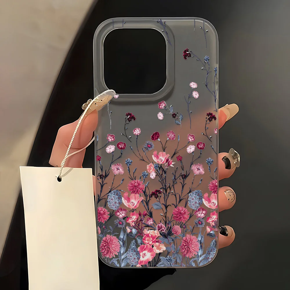 

Ins Flowers Matte Soft Silicone Phone Case For iPhone 11 Case iPhone 13 15 16 14 17 12 Pro 15 16 Plus Aesthetic Floral Cover