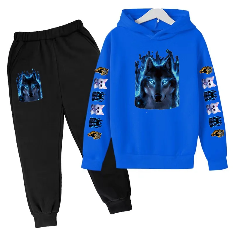 

Kids Clothing Jurassic Dinosaur Cat Wolf Hoodie Sweatshirt 3-12Y Boys Girls Toddler Top + Pants Travel Sports Jogging Casual Set