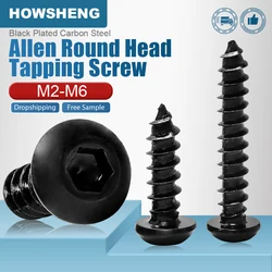 HOWSHENG-tornillo autorroscante de cabeza redonda con botón hexagonal, M2, M2.5, M3, M4, M5, grado 8,8, chapado en negro, para madera