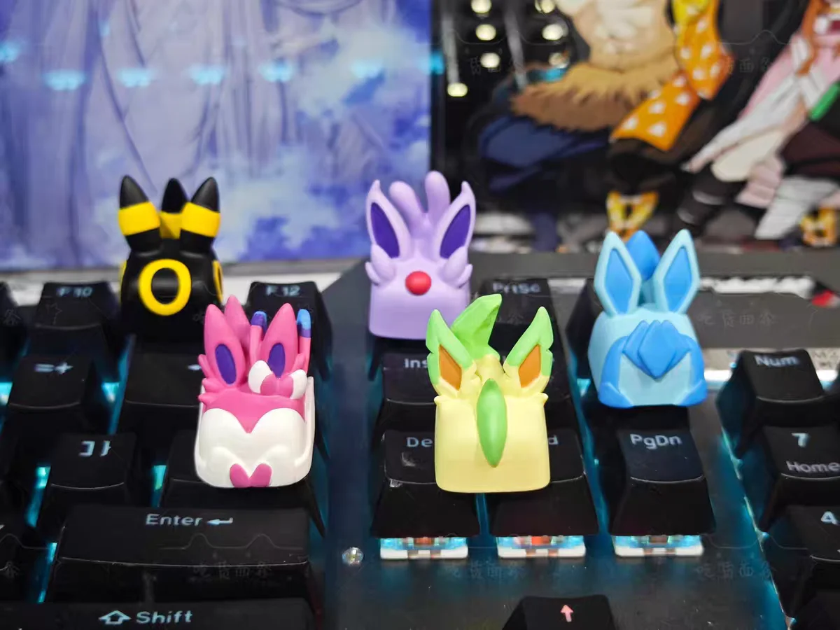 Pokemon Anime Character Keycap Mechanical Keyboard Resin Stereoscopic Keycap Eeveelution Keycap Sylveon Leafeon Espeon Glaceon