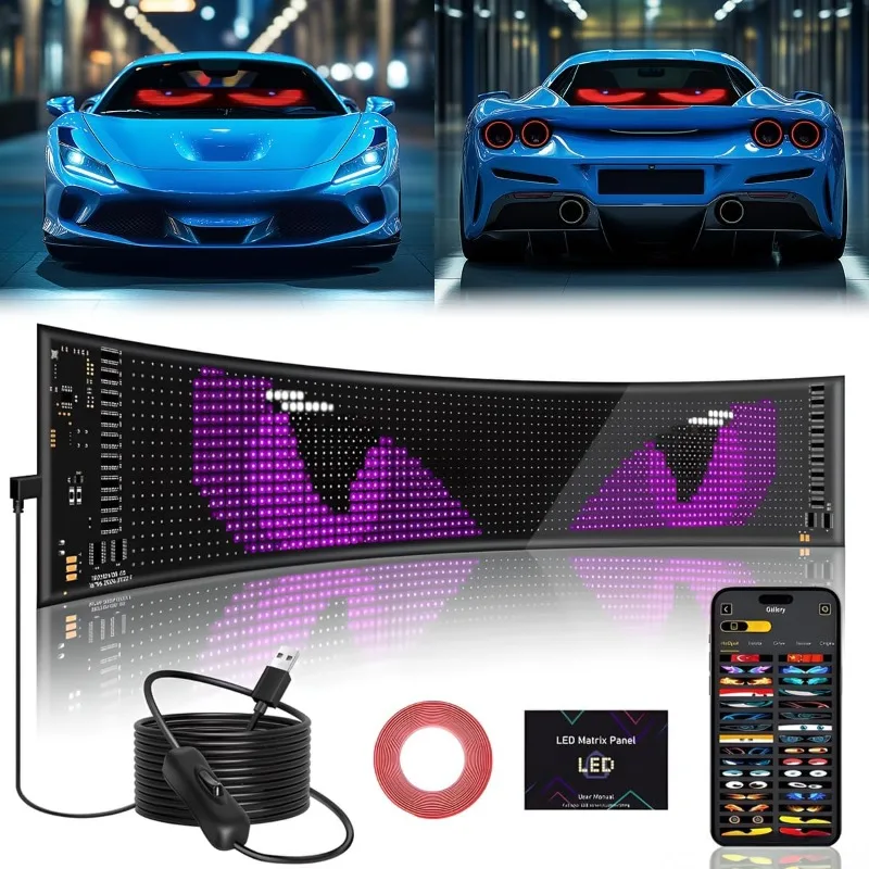 1PCS LED Devil Eyes Light for Semi Truck 89.8x19.2cm Programmable Display Scrolling LED Light for Car Windows