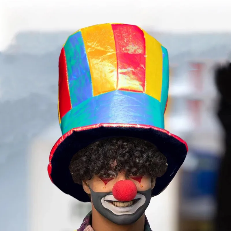 Clown Hat Rainbow Cloth Hat Spliced Top Hat Colorful Magic Hat Party Scene Festival Ball Atmosphere Props Hat