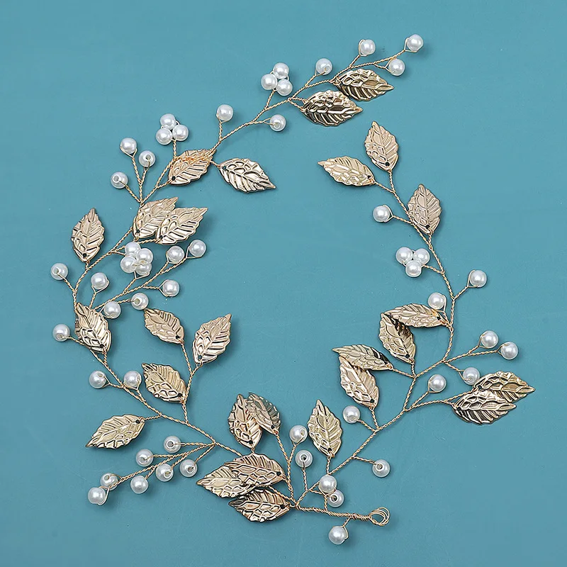 Bridesmaid Greek Goddess Costume Hair Accessories Women Gold Color Leaves Bridal Crown Headband Pearl Hair Pins Hairband