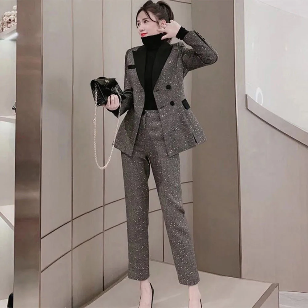 Wool Blend Professional Set Spring Autumn New Suit Jacket Straight Pants Suits Temperament Office Lady Business Suit 2-piece Set