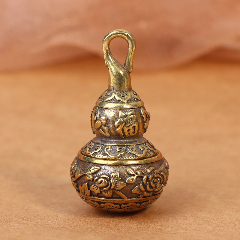 1PC Feng Shui Brass Chinese Letters Blessing Lotus Gourd Charms Key Chain Pendants Pill Box Home Storage Box Lucky Wealth Gift