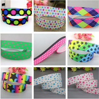 DHK 50yards Polka Dots Star Stripe Chevron Pattern Printed Grosgrain Ribbon Accessories Collar DIY Sewing Craft S2600