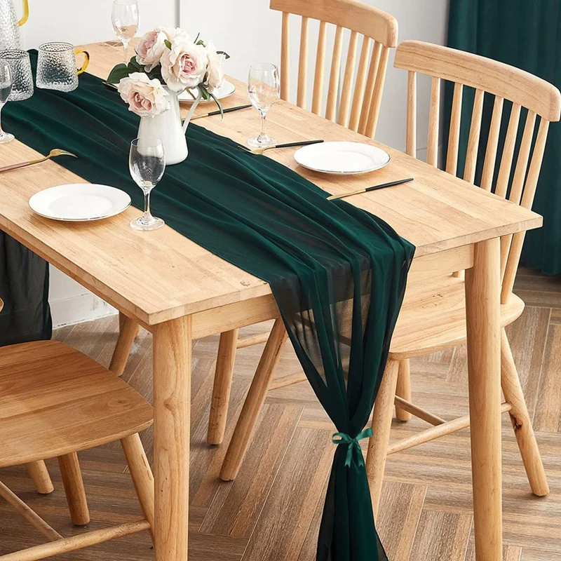 

30X300cm Gauze Tablecloth Table Decoration For Romantic Wed Parties Dark Green Chiffon Tablecloth